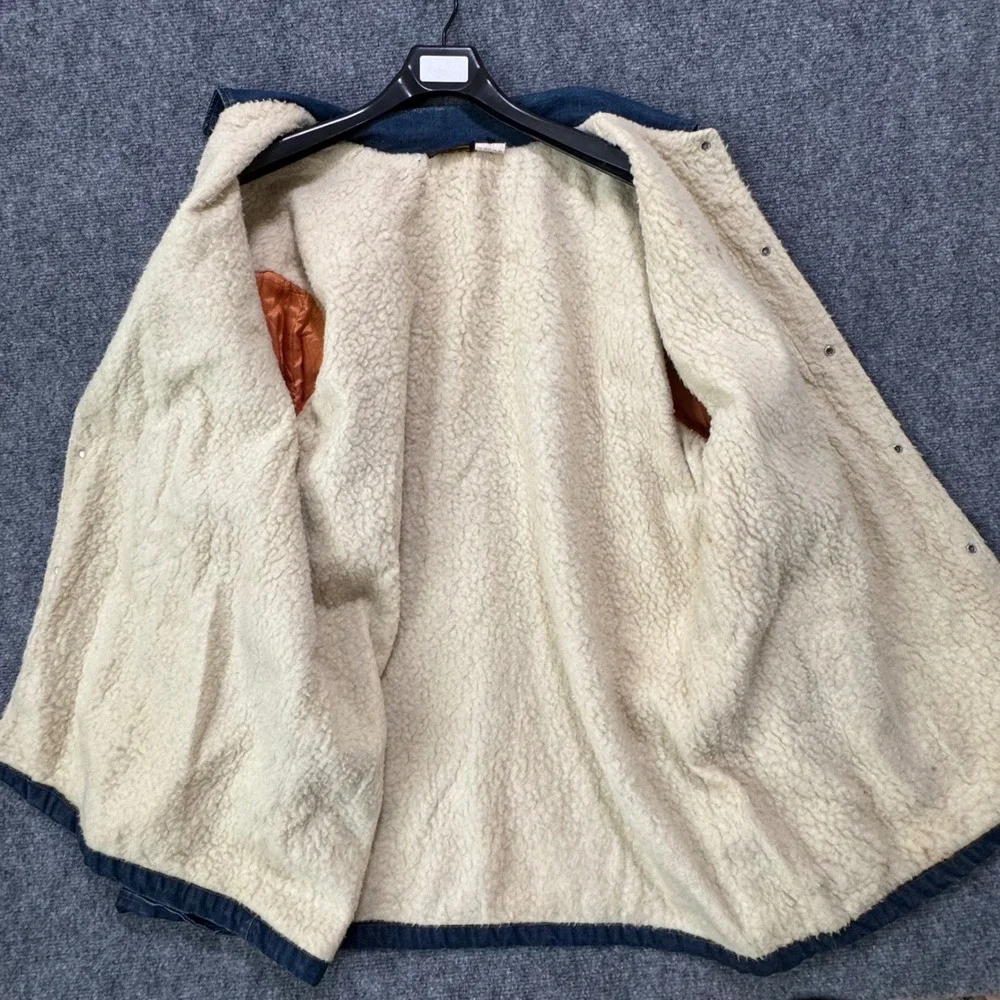 Vintage REDWOOD‎ XLT Sherpa Lined Denim Jacket Workwear Faded Blue Heavyweight